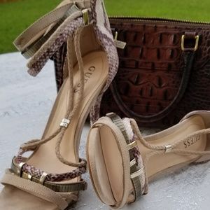 Strappy Metal Sandal Faux  Snake Skin and Suede w